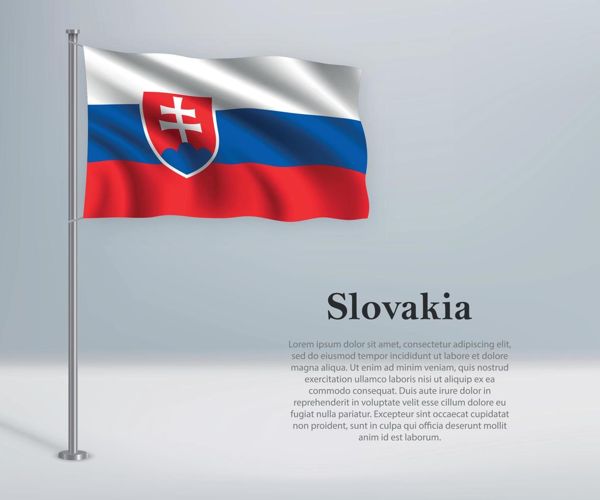 Waving flag of Slovakia on flagpole. Template for independence d vector