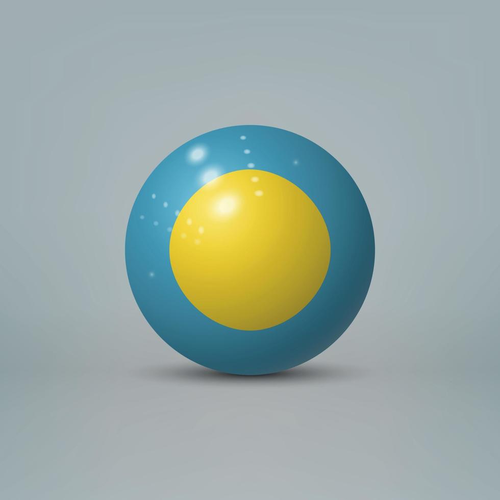 Bola o esfera de plástico brillante realista en 3d con bandera de palau vector