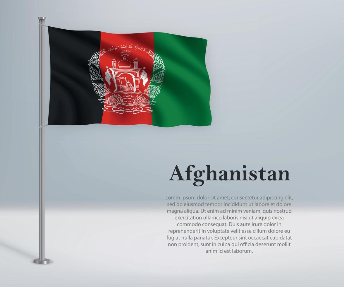 Waving flag of Afghanistan on flagpole. Template for independenc vector