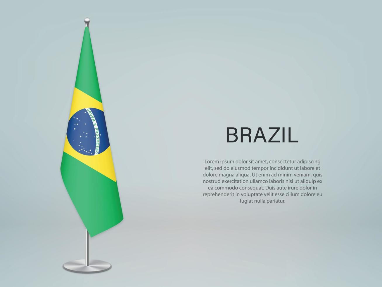 Brazil hanging flag on stand. Template forconference banner vector