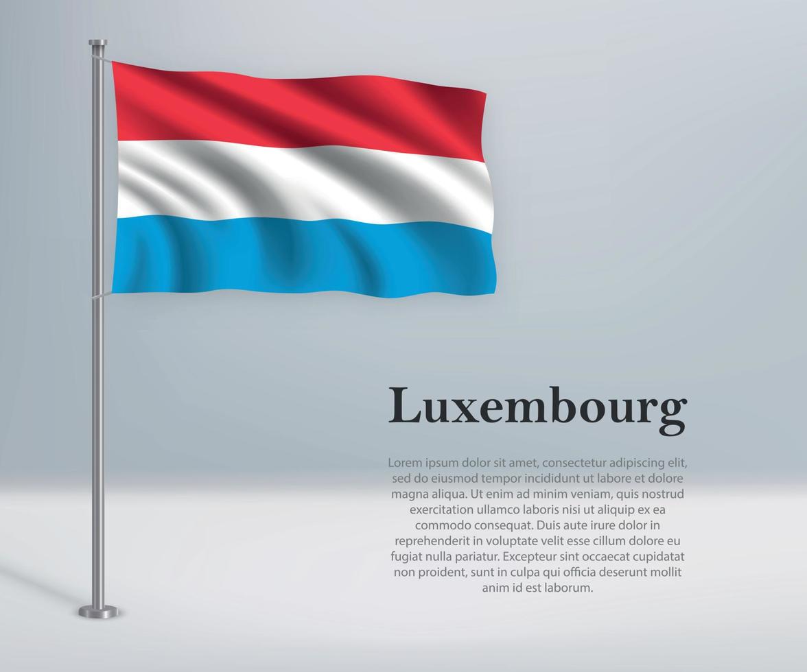 ondeando la bandera de luxemburgo en el asta de la bandera. plantilla para la independencia vector