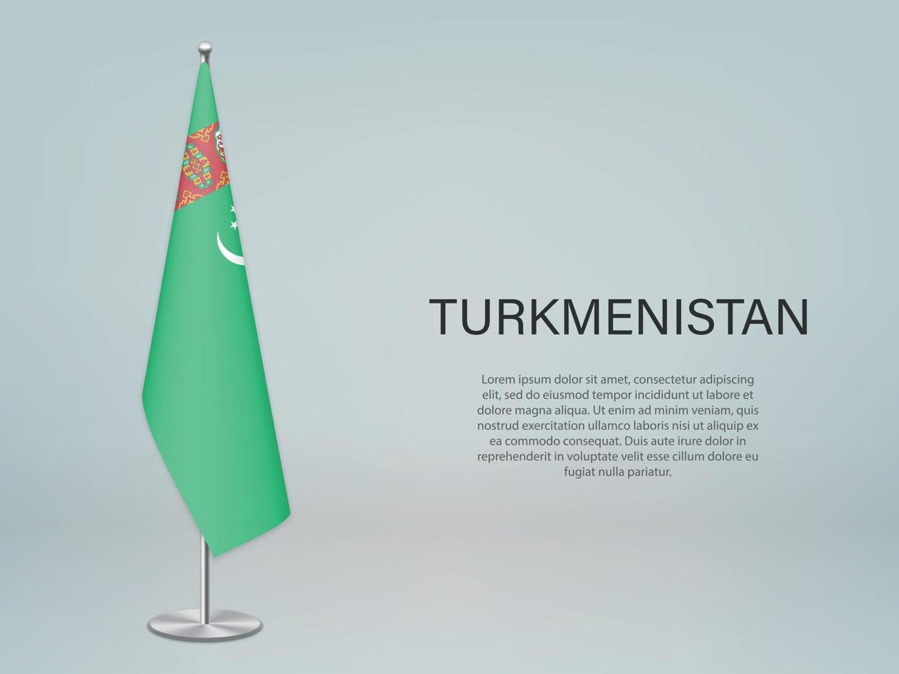 Turkmenistan hanging flag on stand. Template forconference banne vector
