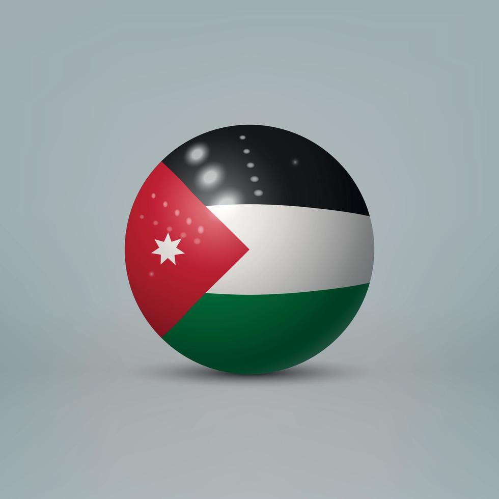 Bola o esfera de plástico brillante realista en 3d con bandera de jordania vector