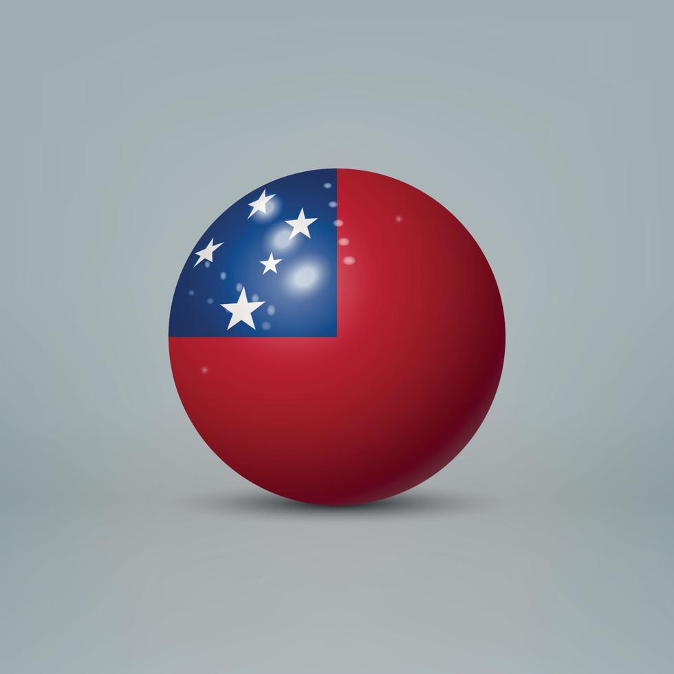 Bola o esfera de plástico brillante realista en 3d con bandera de samoa vector