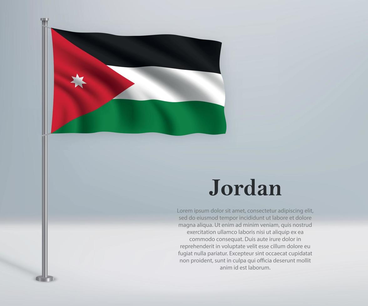 Waving flag of Jordan on flagpole. Template for independence day vector