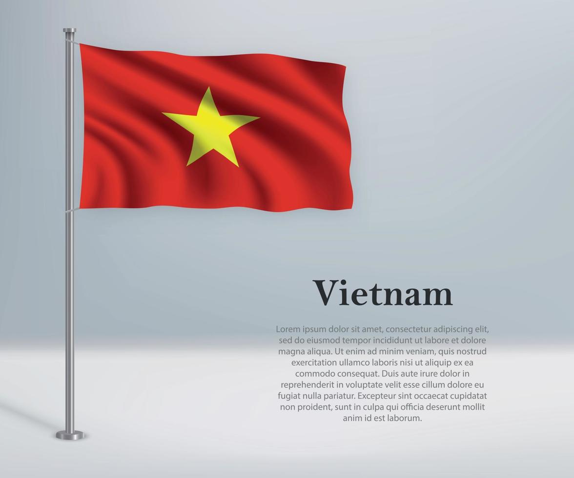 Waving flag of Vietnam on flagpole. Template for independence da vector