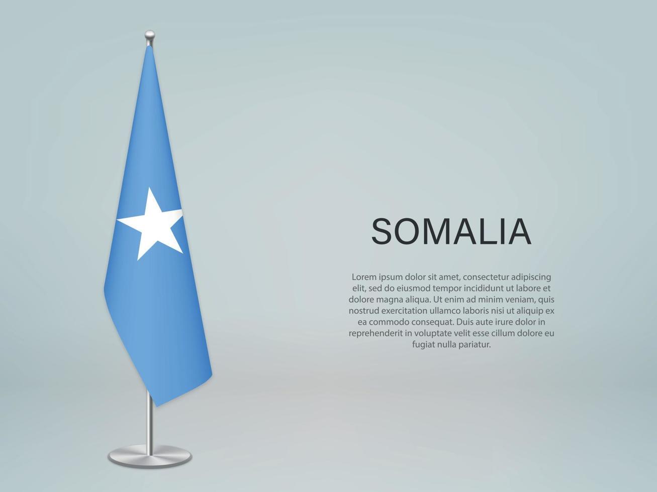 bandera colgante de somalia en el stand. plantilla para banner de conferencia vector