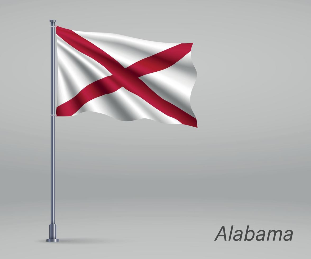 ondeando la bandera de alabama - estado de estados unidos en el asta de la bandera. tiempo vector