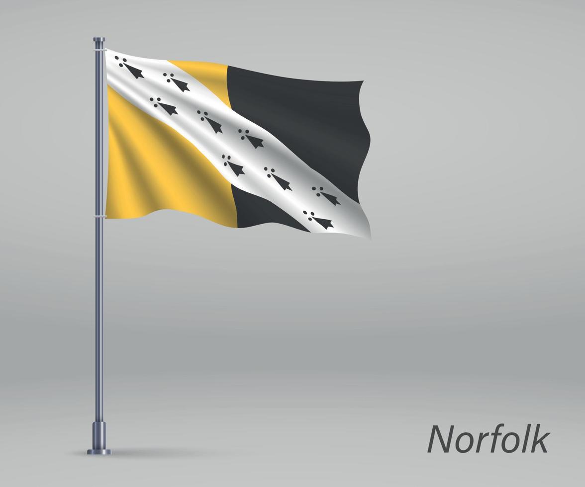 Waving flag of Norfolk - county of England on flagpole. Template vector