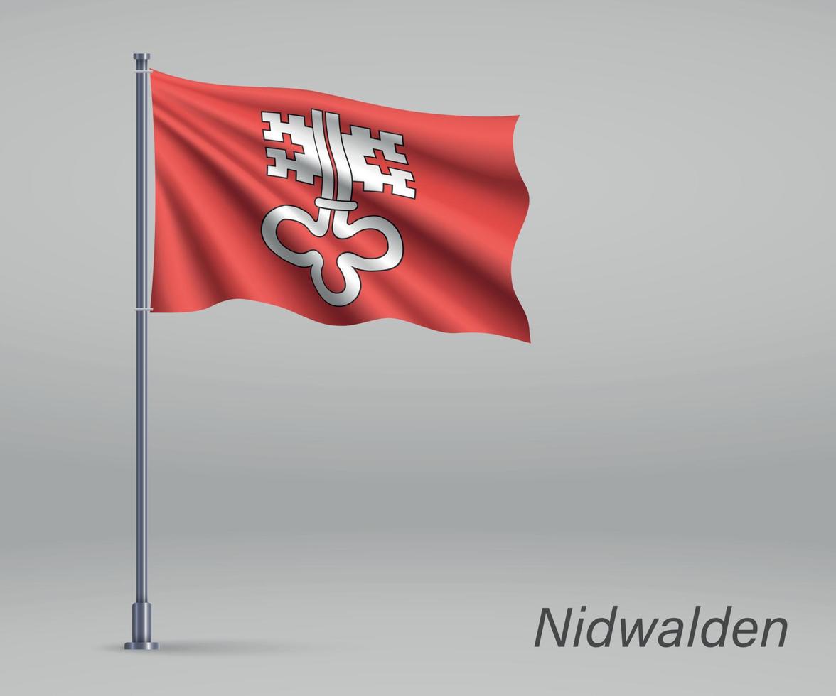 Waving flag of Nidwalden - canton of Switzerland on flagpole. Te vector