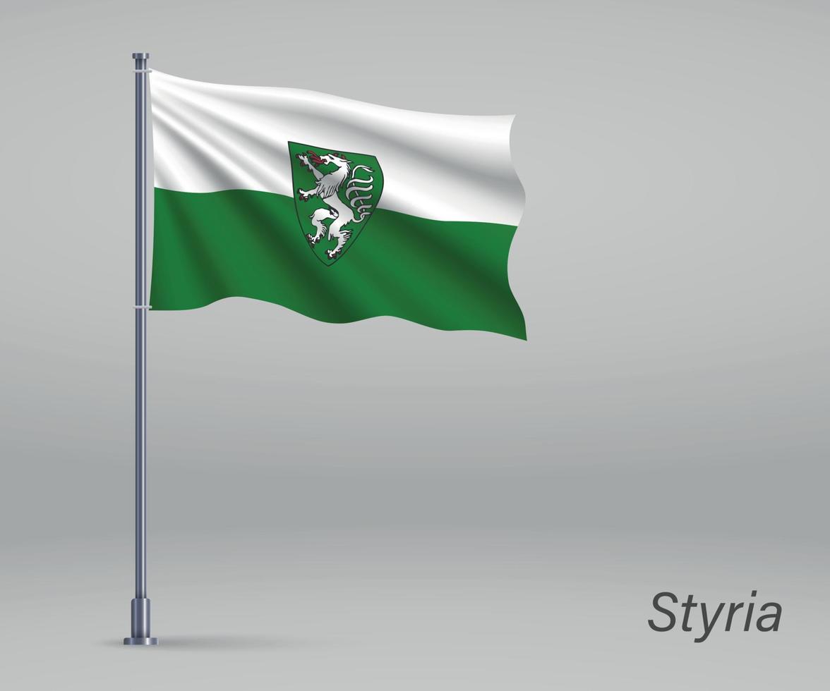 Waving flag of Styria - state of Austria on flagpole. Template f vector