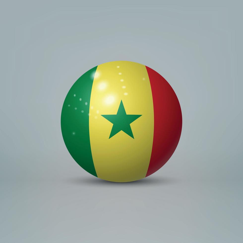 Bola o esfera de plástico brillante realista en 3d con bandera de senegal vector