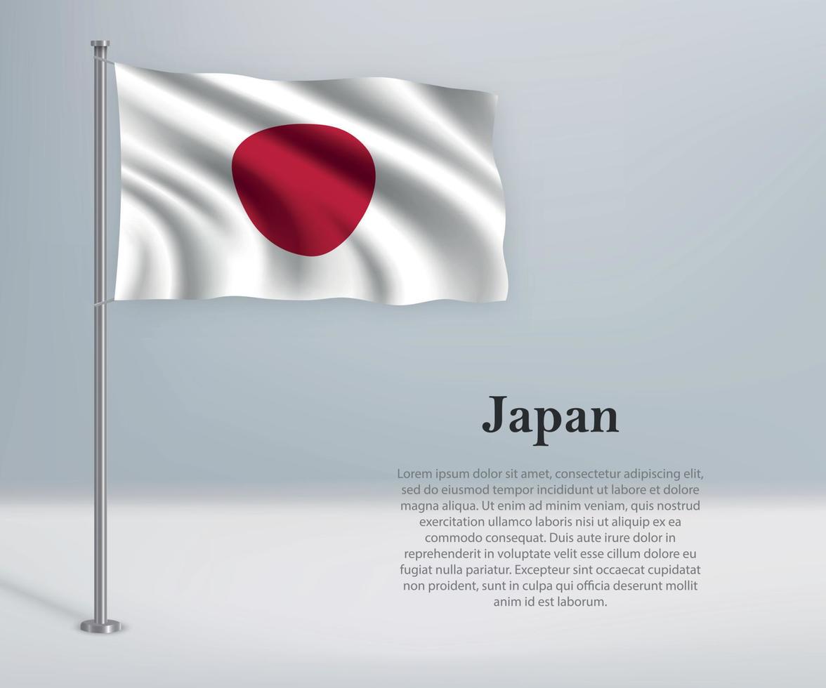Waving flag of Japan on flagpole. Template for independence day vector