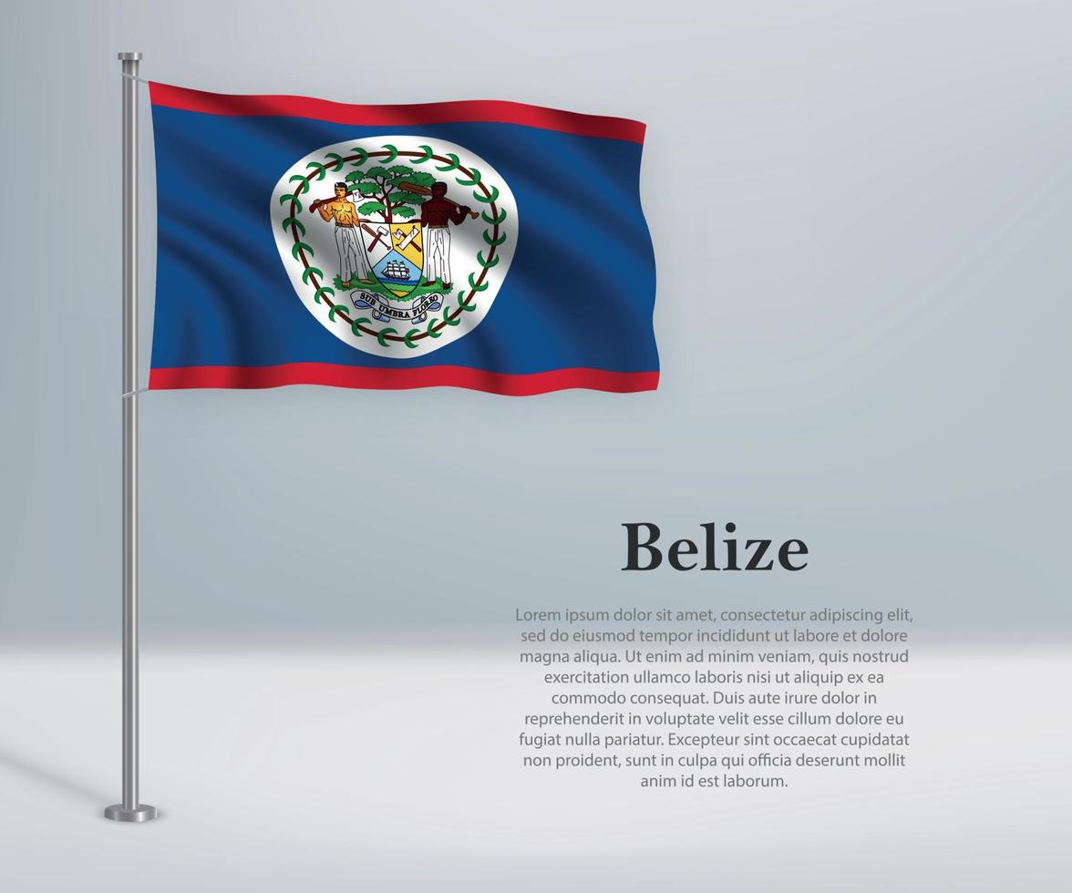 Waving flag of Belize on flagpole. Template for independence day vector
