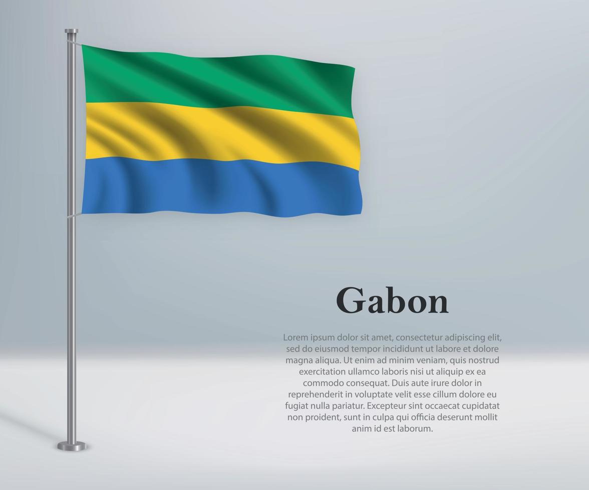 Waving flag of Gabon on flagpole. Template for independence day vector