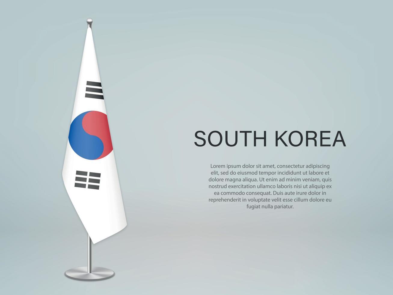 South Korea hanging flag on stand. Template forconference banner vector