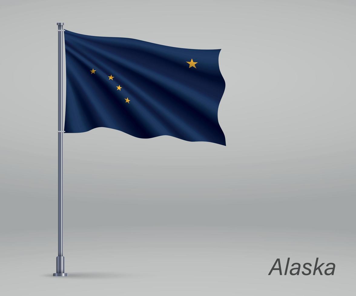 Waving flag of Alaska - state of United States on flagpole. Temp vector