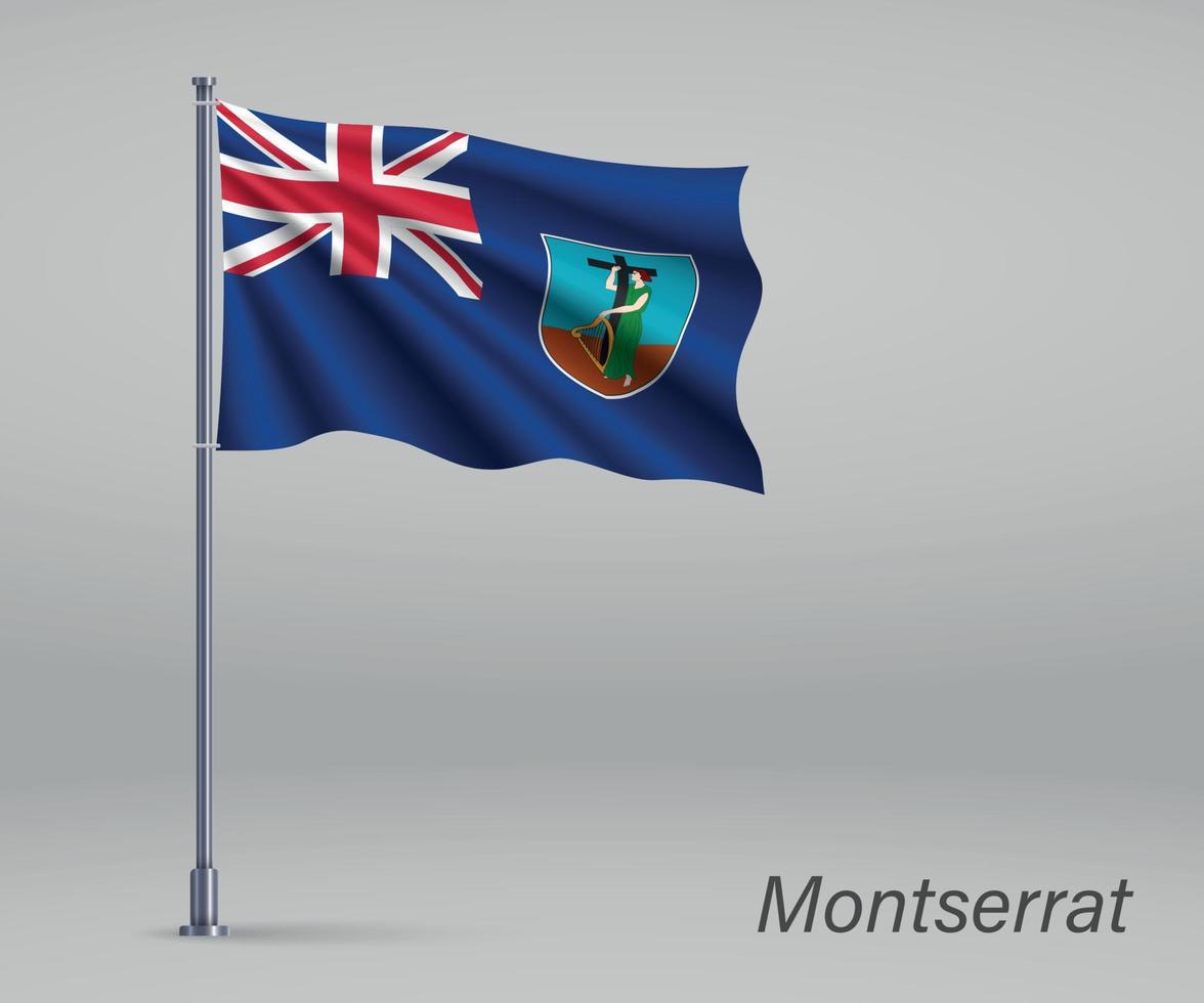Waving flag of Montserrat - territory of United Kingdom on flagp vector