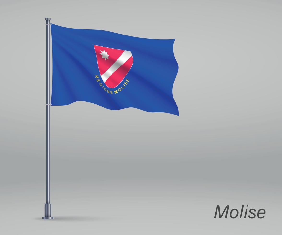 Waving flag of Molise - region of Italy on flagpole. Template fo vector