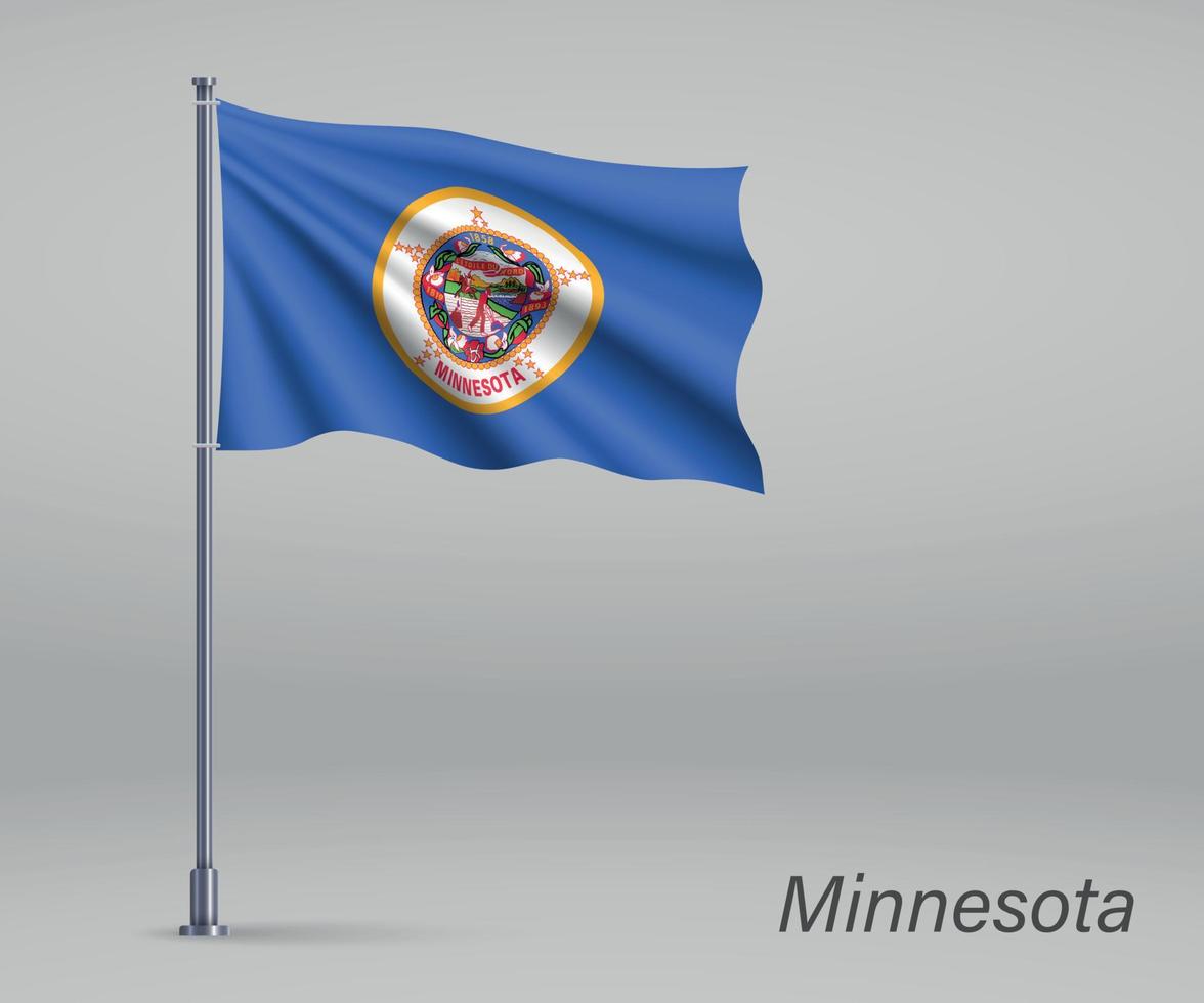 Waving flag of Minnesota - state of United States on flagpole. T vector