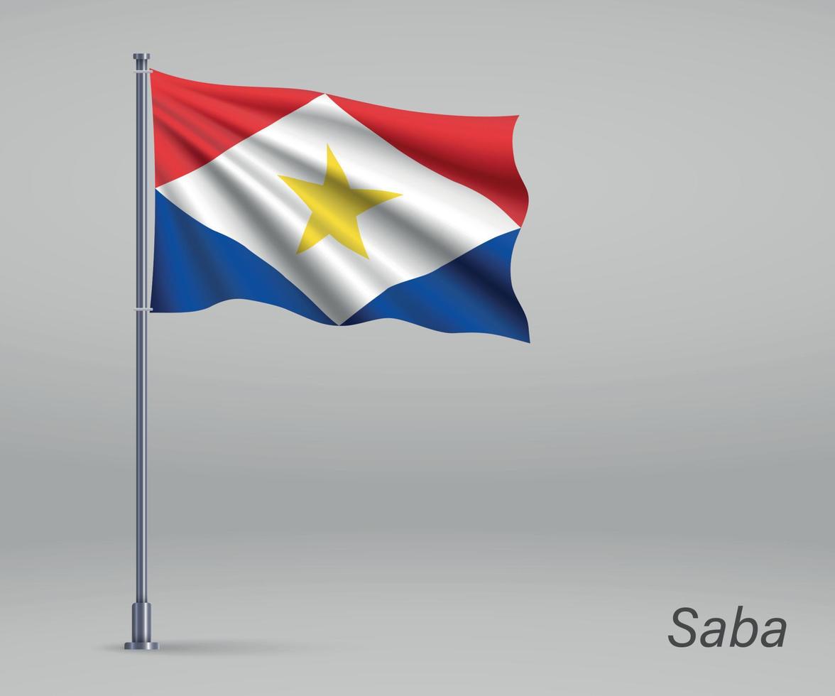 ondeando la bandera de saba - provincia de países bajos en el asta de la bandera. templo vector