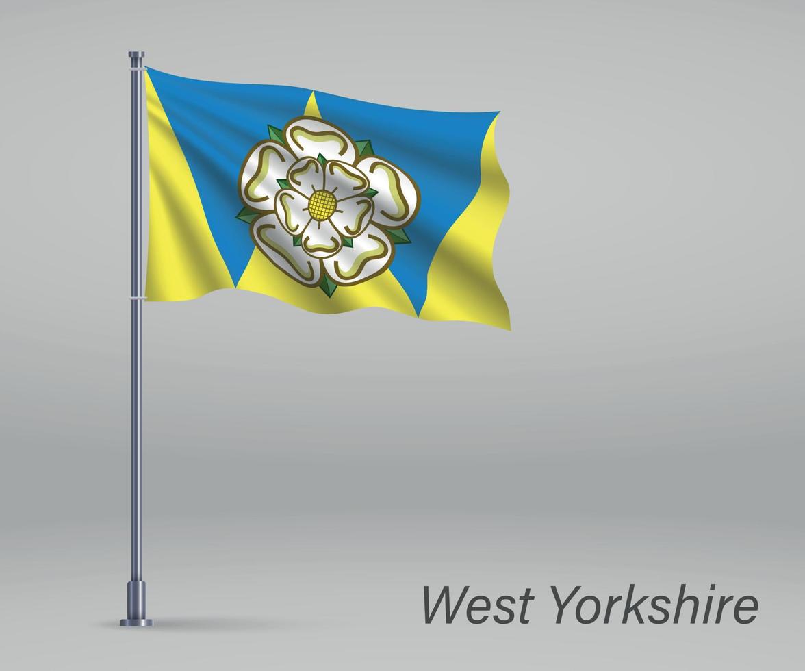 Waving flag of West Yorkshire - county of England on flagpole. T vector