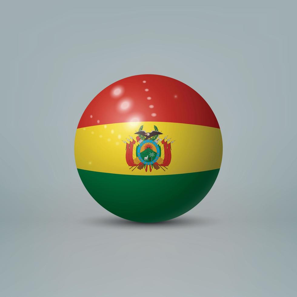 Bola o esfera de plástico brillante realista en 3d con bandera de bolivia vector