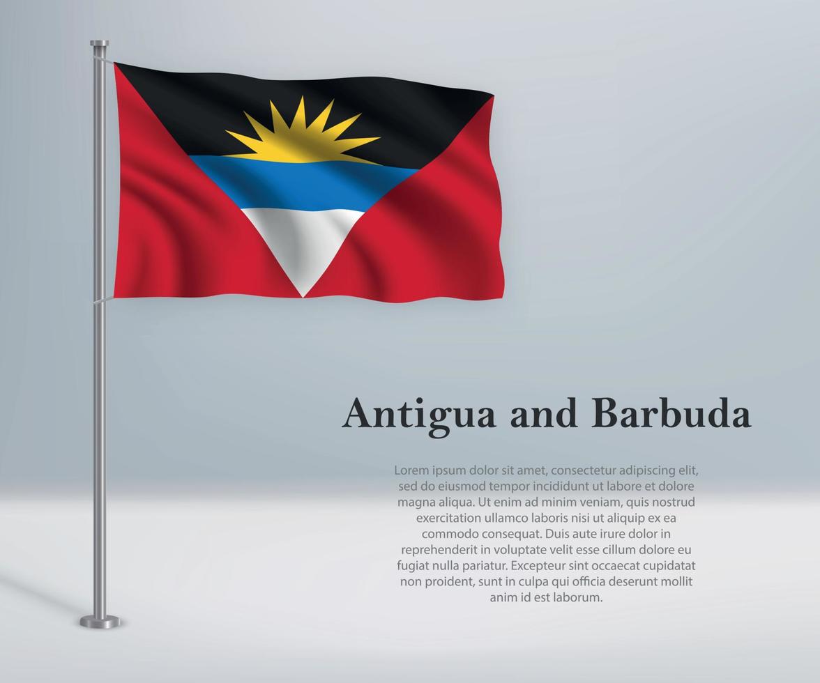 Waving flag of Antigua and Barbuda on flagpole. Template for ind vector