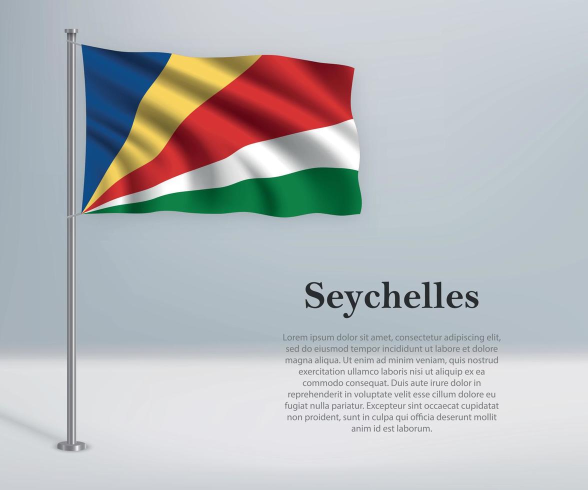 Waving flag of Seychelles on flagpole. Template for independence vector