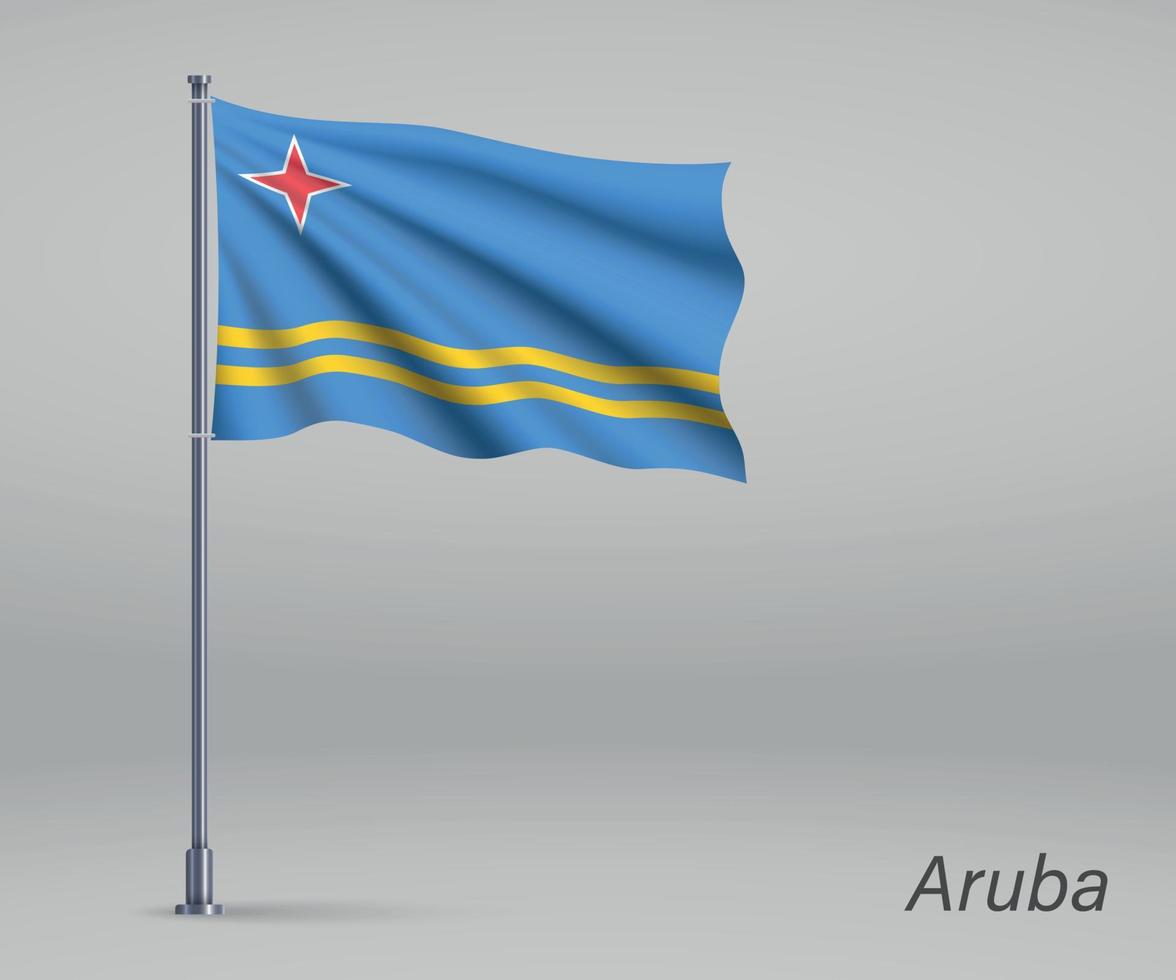 ondeando la bandera de aruba - provincia de países bajos en el asta de la bandera. temperatura vector