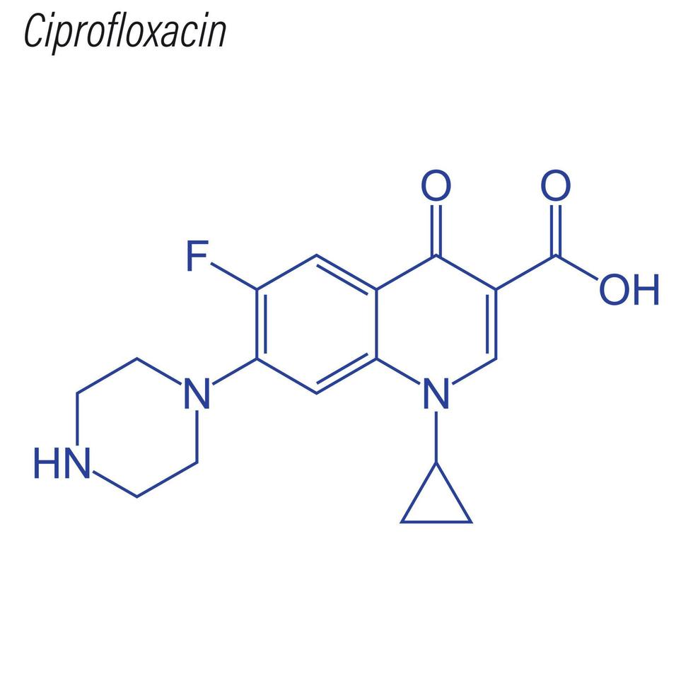 Vector Skeletal formula of Ciprofloxacin. Drug chemical molecule