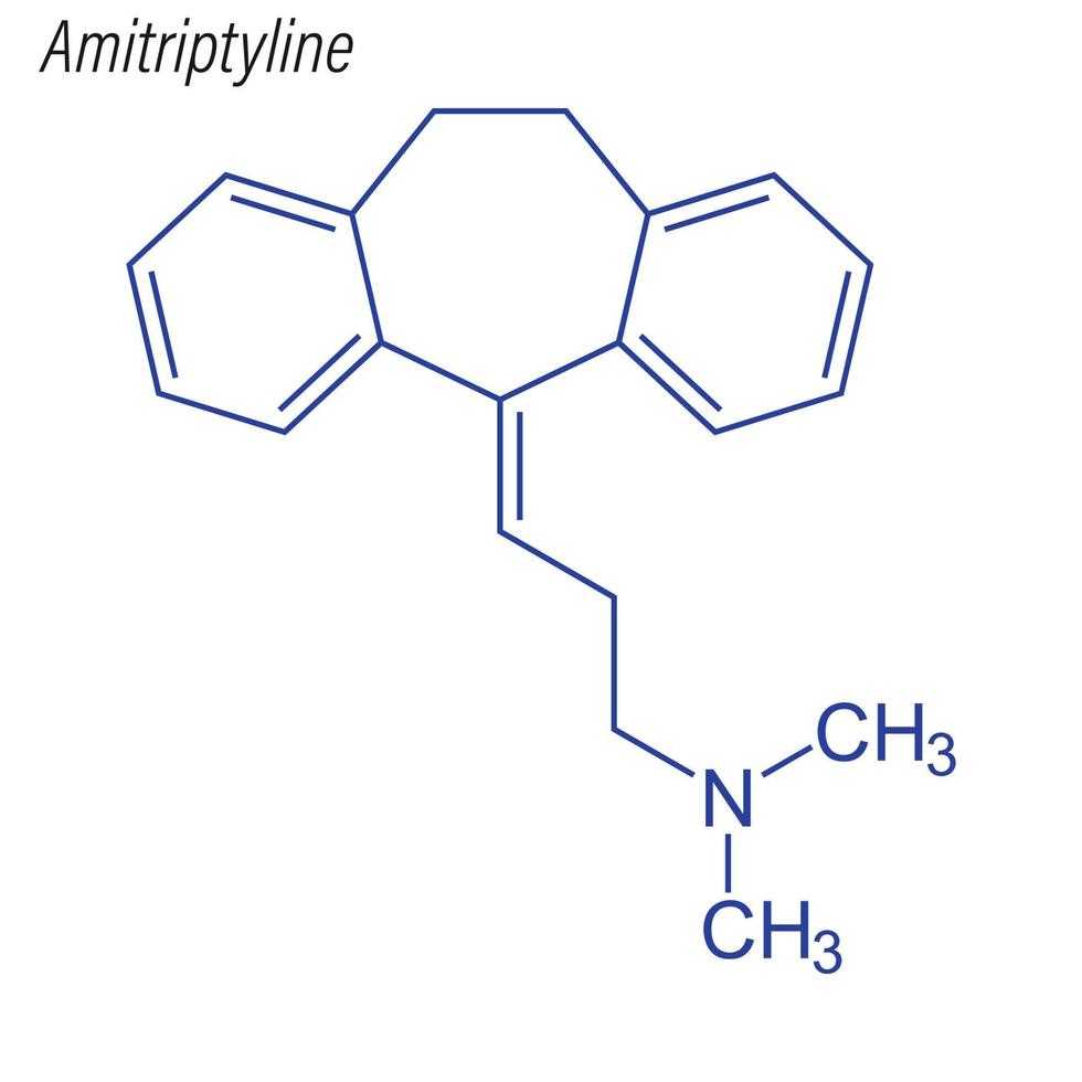 Vector Skeletal formula of Amitriptyline. Drug chemical molecule
