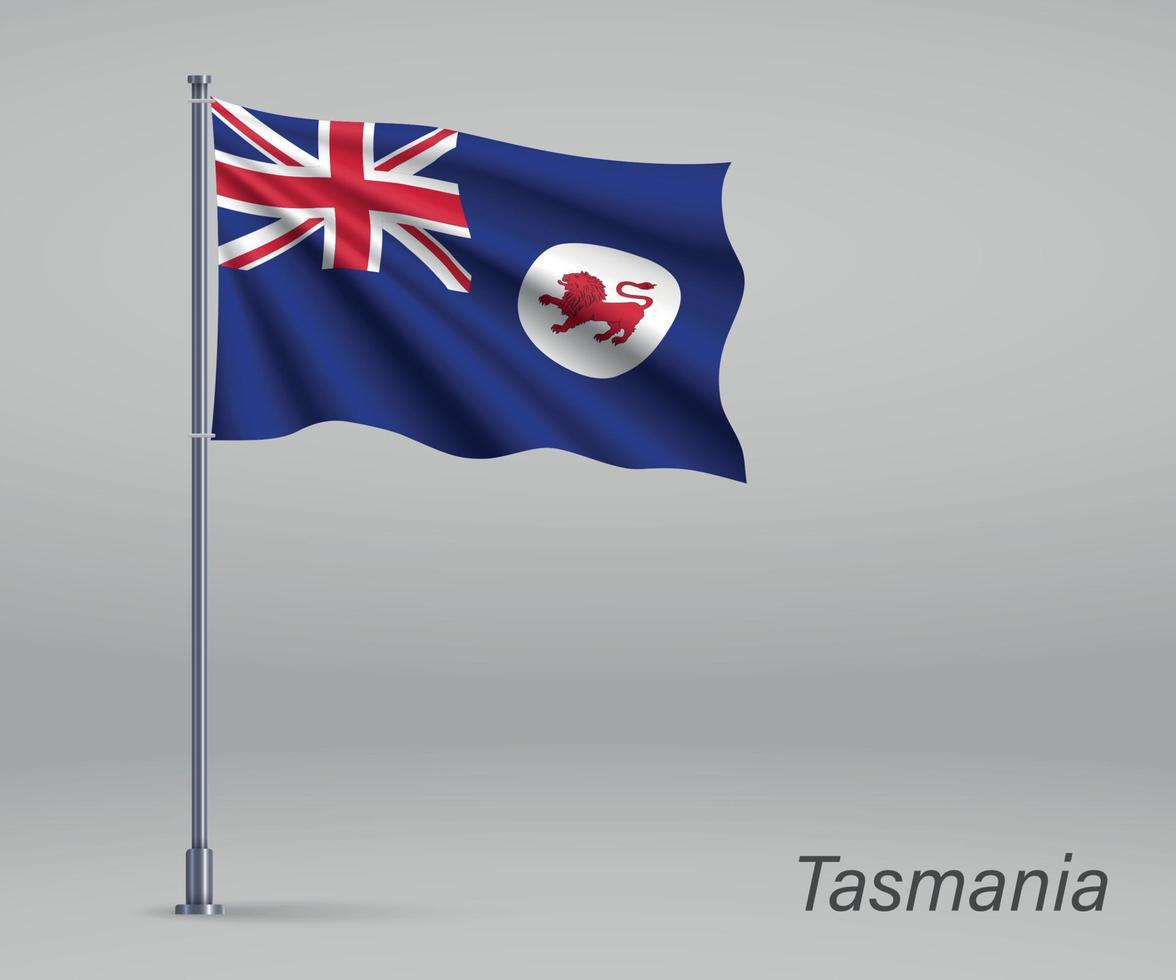 Waving flag of Tasmania - state of Australia on flagpole. Templa vector