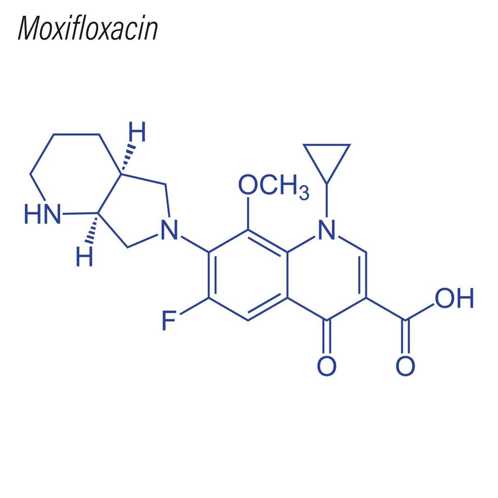 Vector Skeletal formula of Moxifloxacin. Drug chemical molecule.