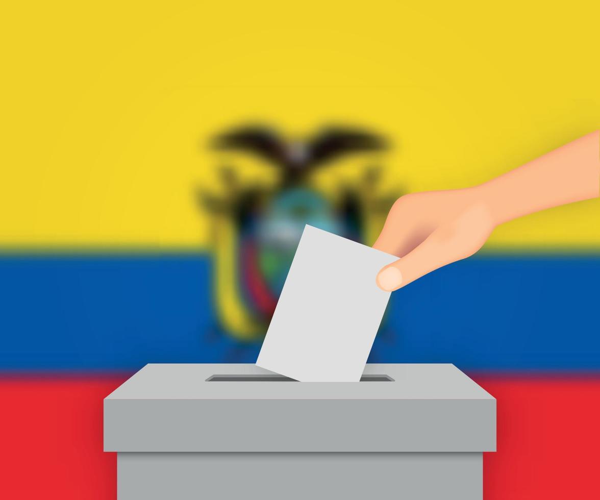 fondo de la bandera electoral de ecuador. urna con plantilla de bandera borrosa para su diseño vector