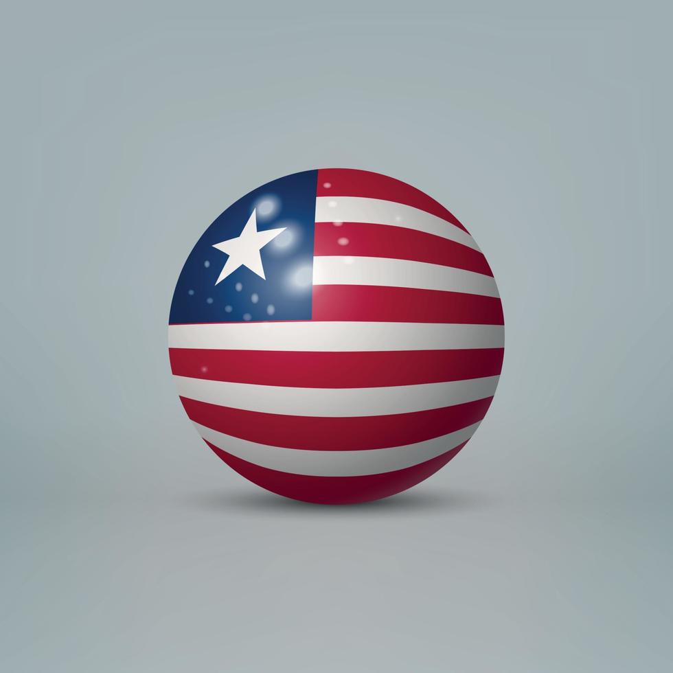 Bola o esfera de plástico brillante realista en 3d con bandera de liberia vector