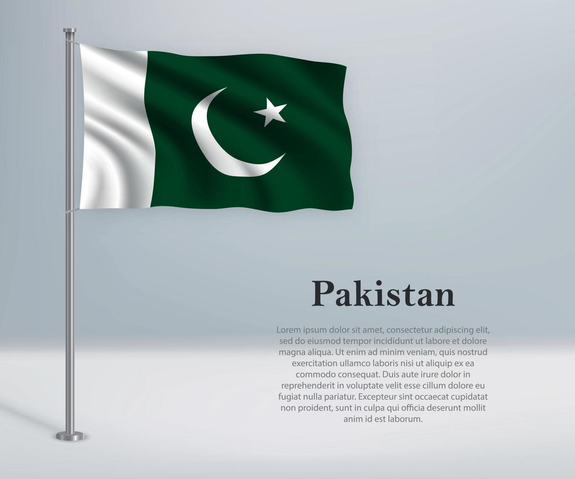 ondeando la bandera de Pakistán en el asta de la bandera. plantilla para la independencia d vector