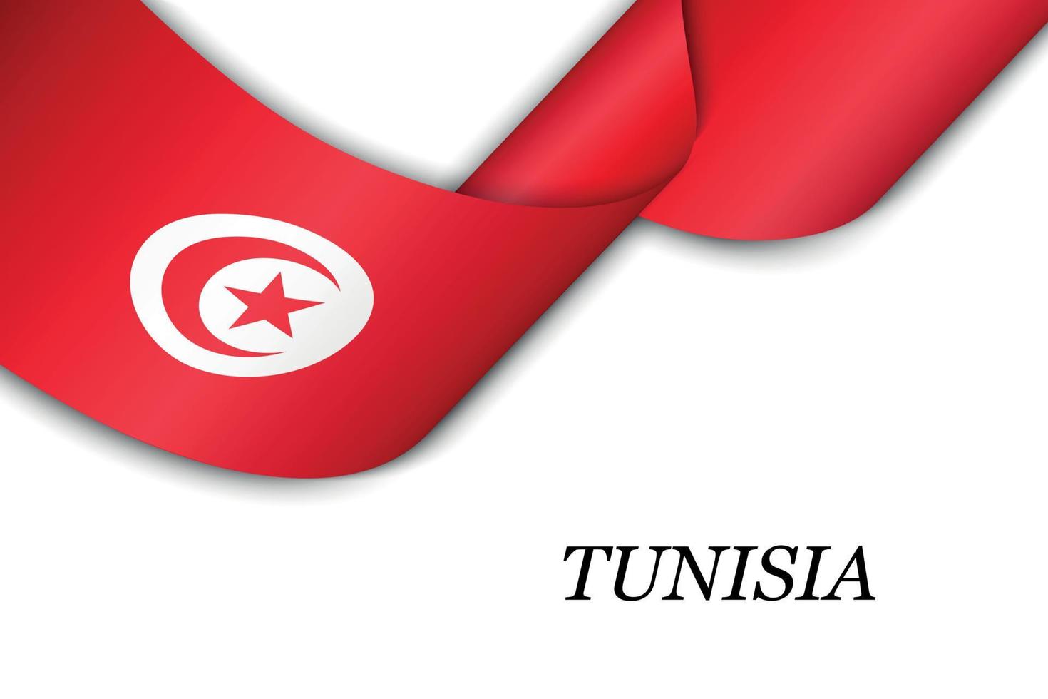 Waving ribbon or banner with flag of Tunisia. vector