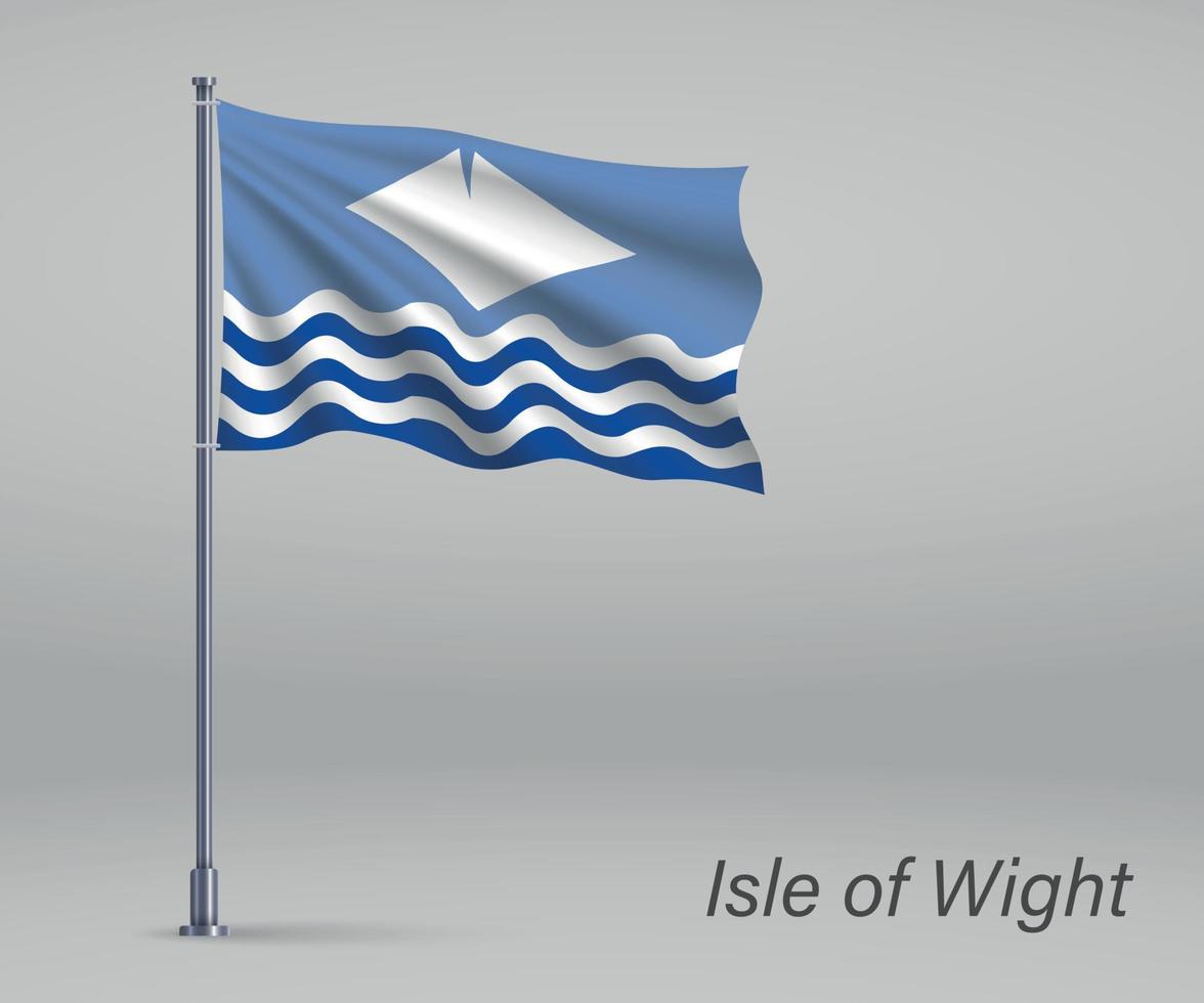 Waving flag of Isle of Wight - county of England on flagpole. Te vector