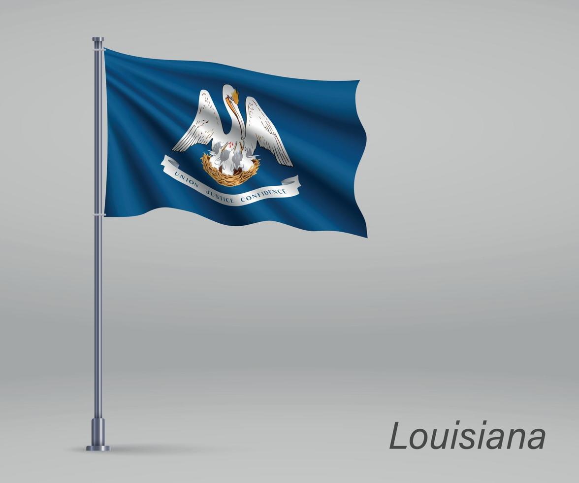 Waving flag of Louisiana - state of United States on flagpole. T vector