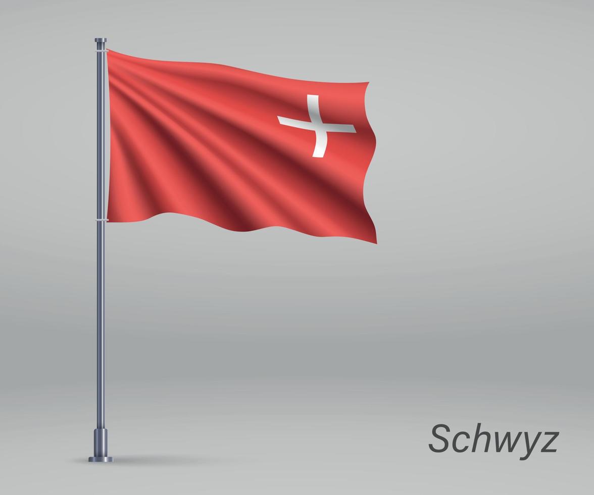 Waving flag of Schwyz - canton of Switzerland on flagpole. Templ vector