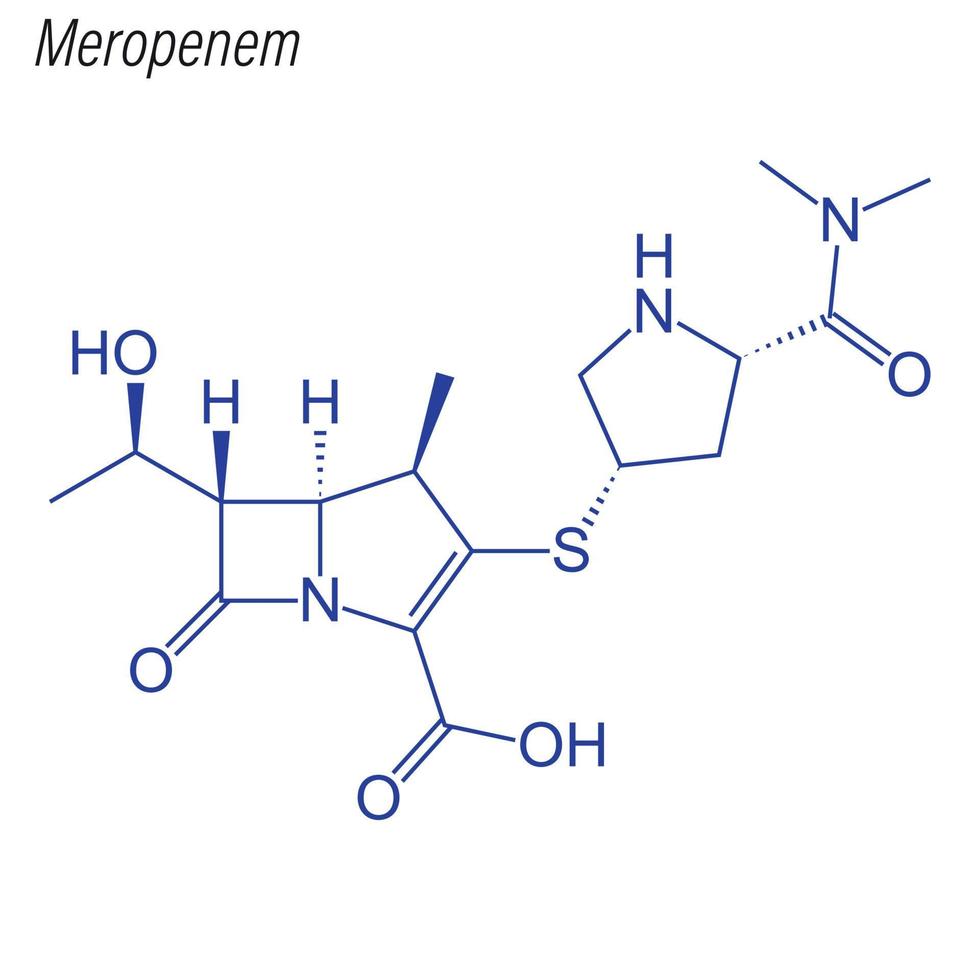 Vector Skeletal formula of Meropenem. Drug chemical molecule.