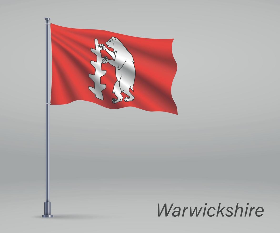 Waving flag of Warwickshire - county of England on flagpole. Tem vector