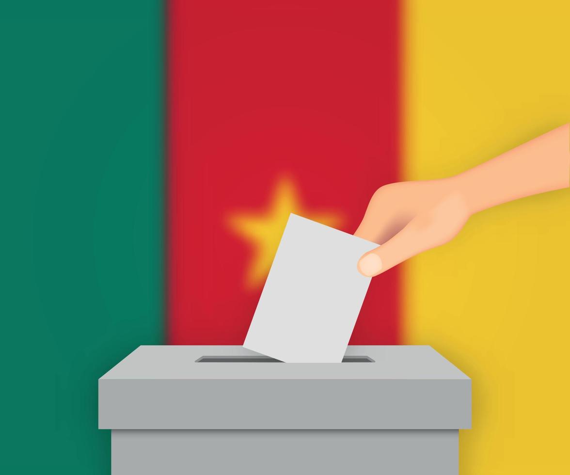 fondo de la pancarta de las elecciones de camerún. urna con plantilla de fla borrosa para su diseño vector