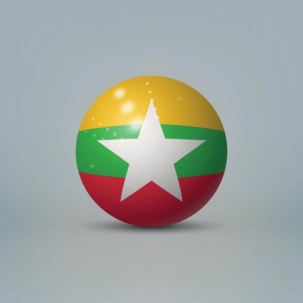 Bola o esfera de plástico brillante realista en 3d con bandera de myanmar vector