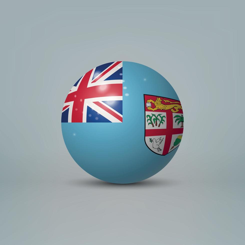 Bola o esfera de plástico brillante realista en 3d con bandera de fiyi vector