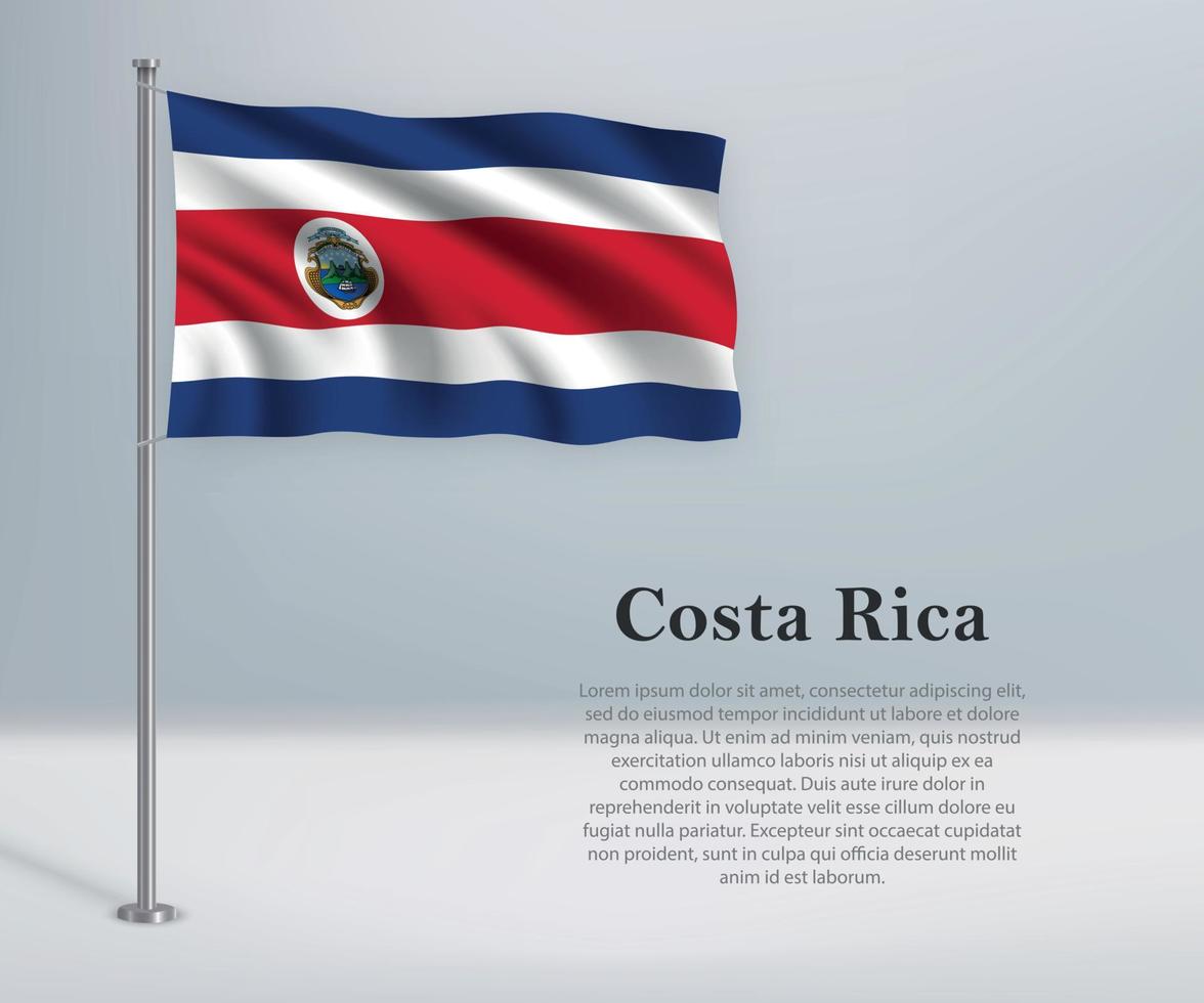 ondeando la bandera de costa rica en el asta de la bandera. plantilla para la independencia vector