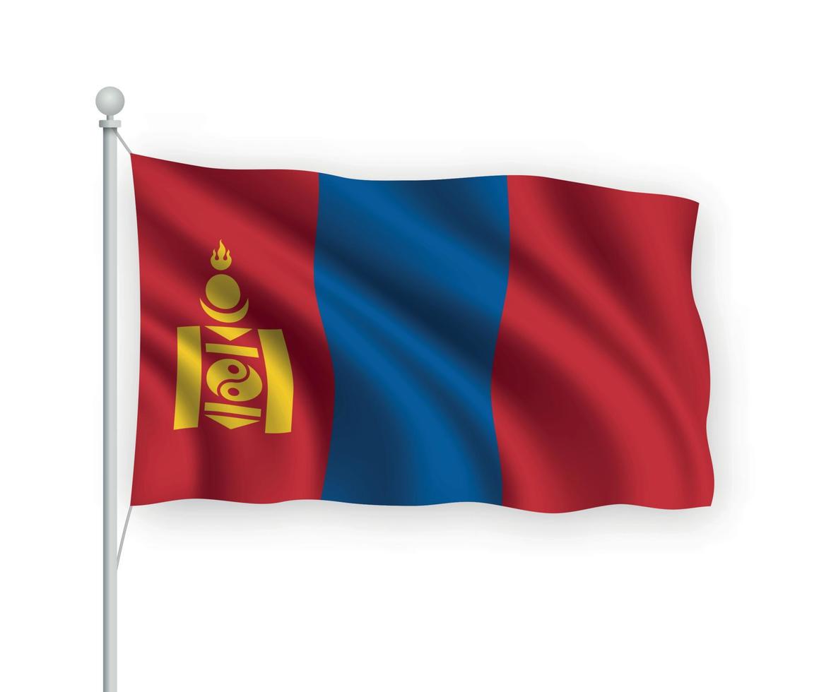 3d bandera ondeante mongolia aislado sobre fondo blanco. vector