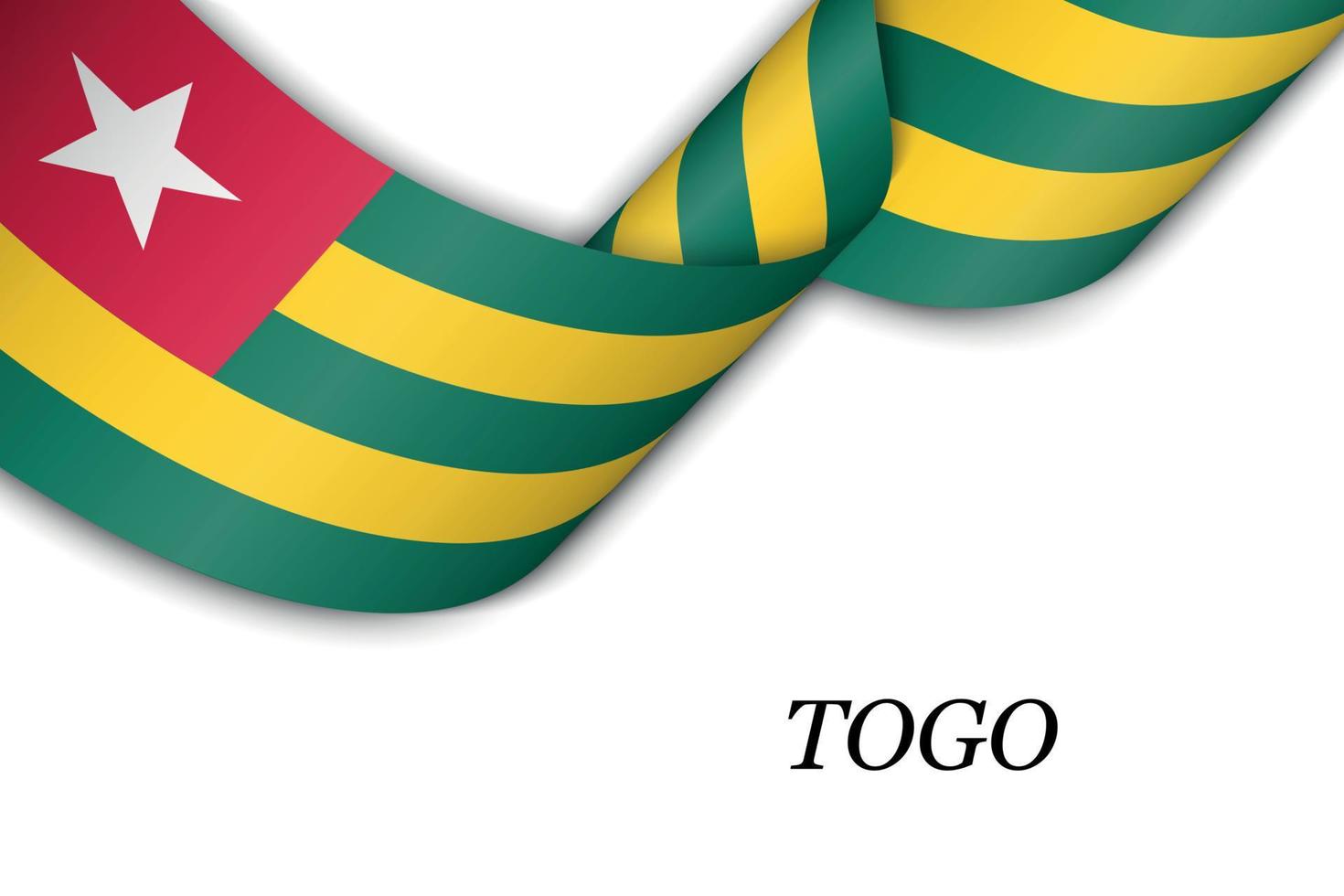 Waving ribbon or banner with flag of Togo. vector