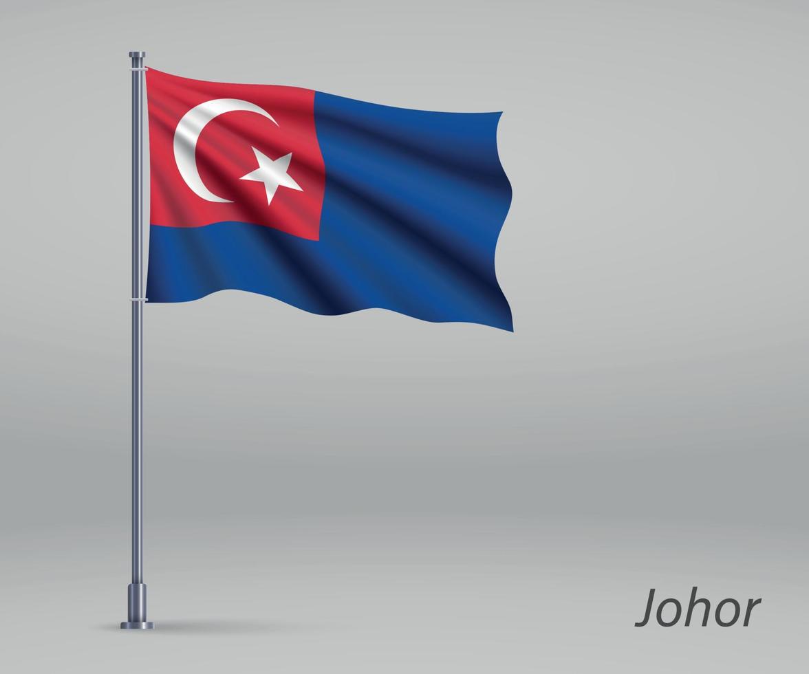Waving flag of Johor - state of Malaysia on flagpole. Template f vector